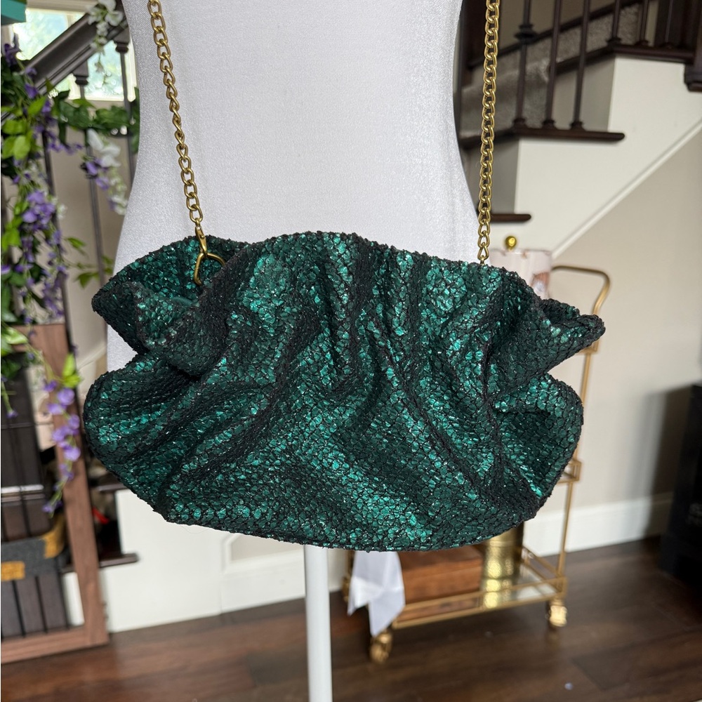 Anthropologie Jory clutch / crossbody bag, dark green.